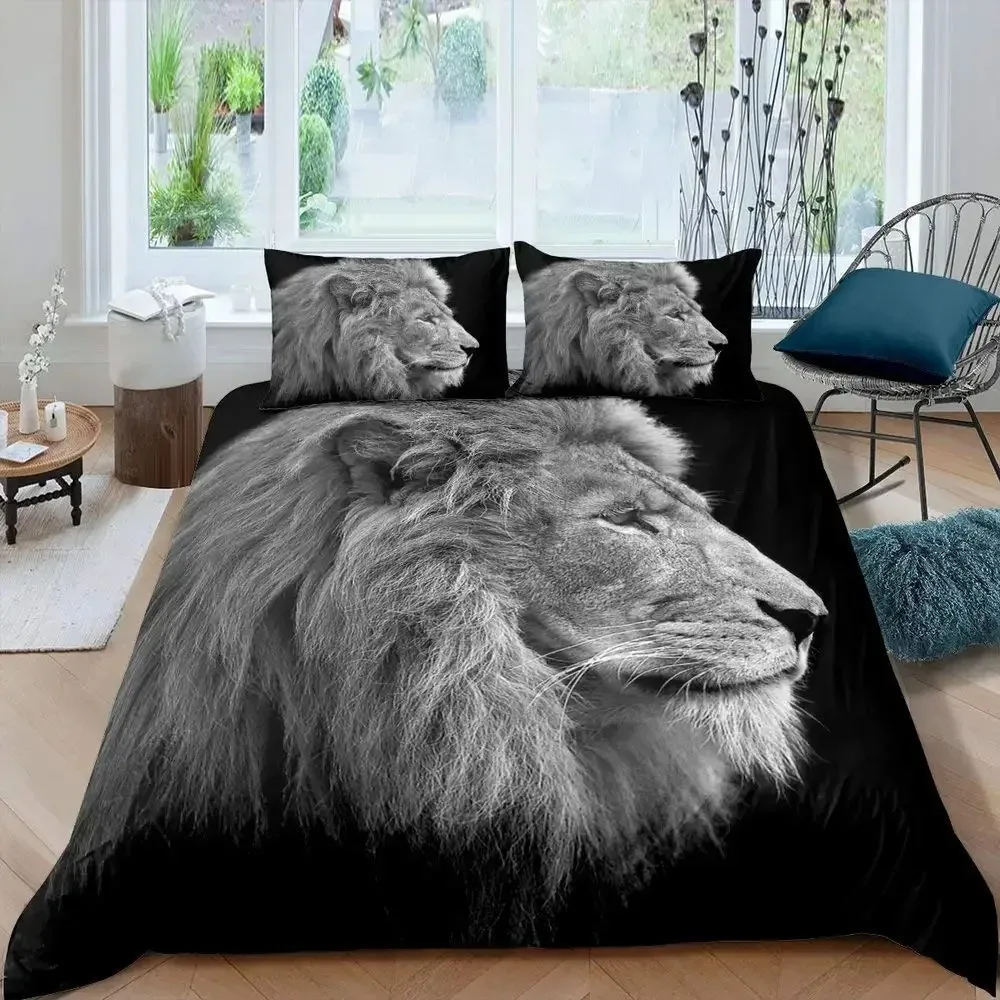 

3PCS Single-sided Printed Quilt Cover Lion Animals Printed Bedding Sets Comfortable Bedspreads Comforter Duvet Birthday Gift