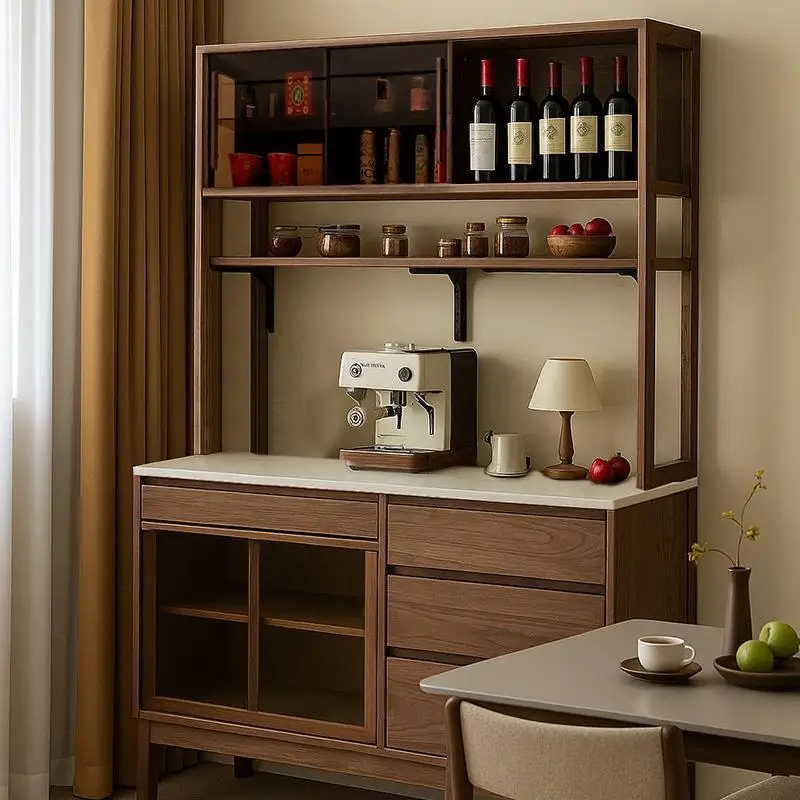 Customizable Black Walnut Side Cabinet Half Wall Solid Wood Dining Room Slate Storage Coffee Cabinet Cabinet