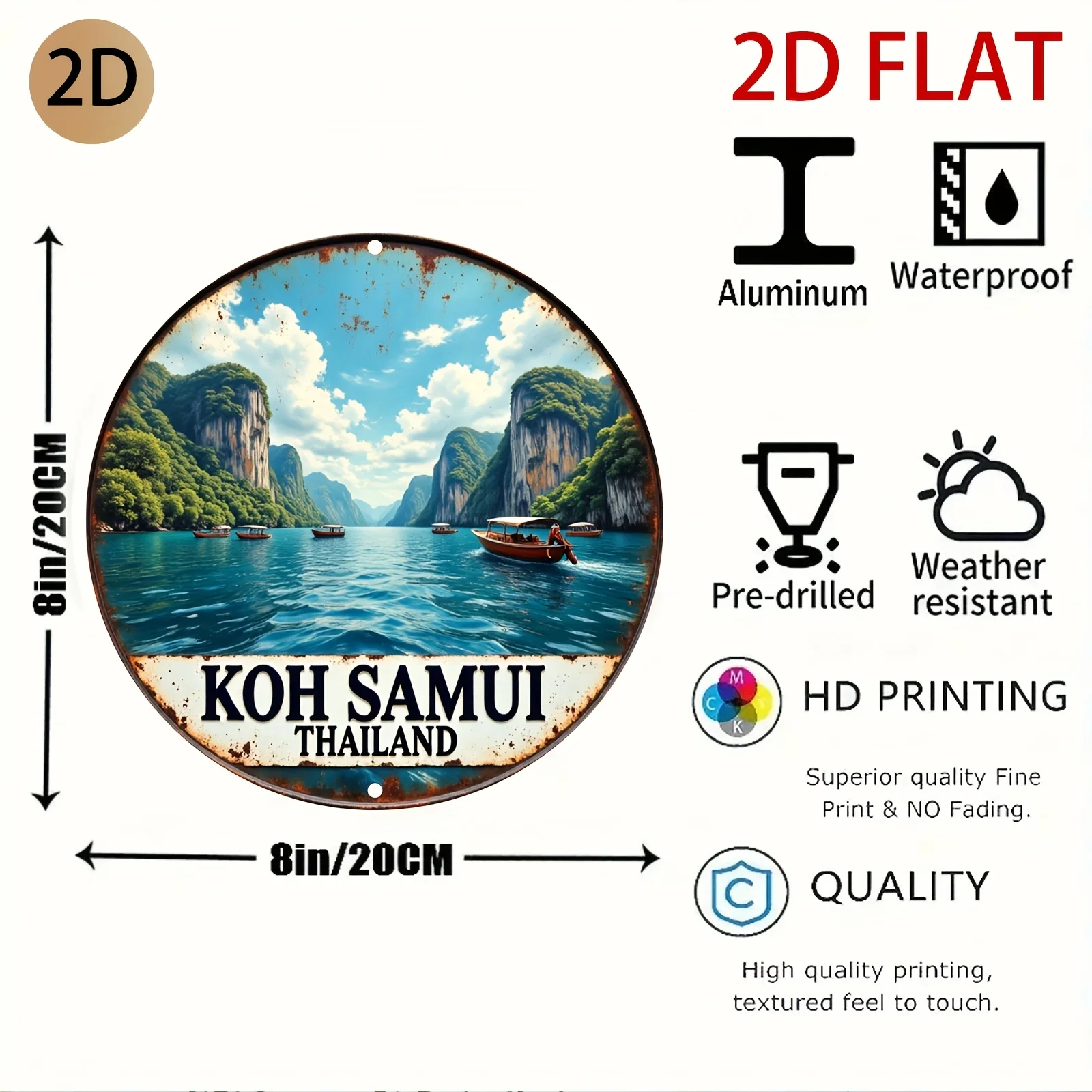 Koh Samui Thailand Tropical Lagoon Longtail Boat Vintage Travel Tin Sign - Vintage Durable Metal Plaque Wall Decor, Home Office