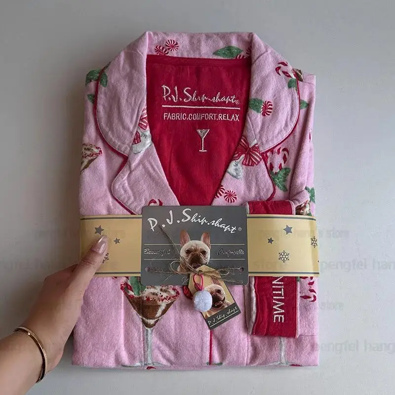 2025 ฤดูใบไม้ร่วงใหม่เสื้อผ้าLadyชุดนอนผ้าฝ้ายน่ารักการ์ตูนพิมพ์ชุดนอนหรูหราเสื้อกางเกงแฟนของขวัญLoungewear