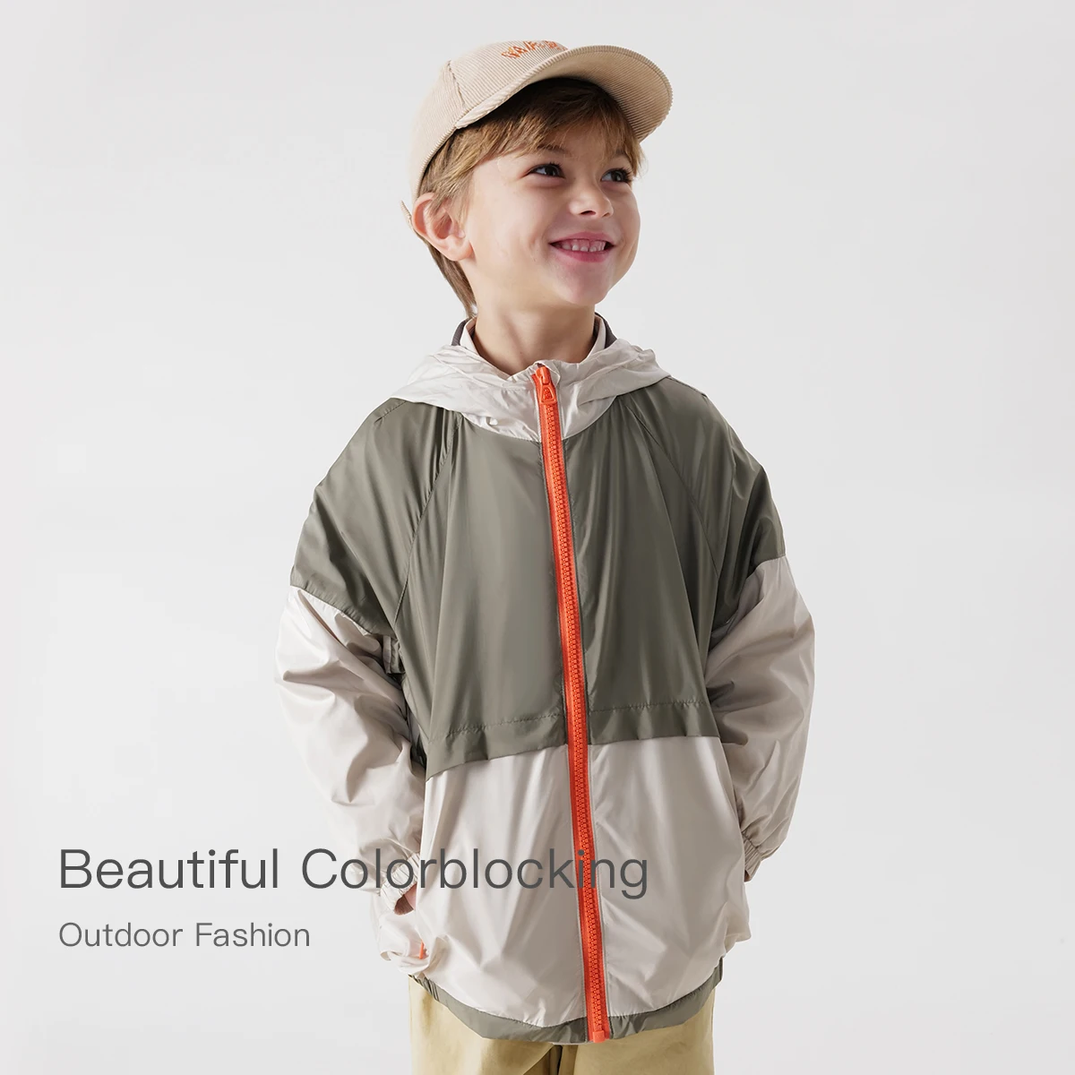 MARC&JANIE Outdoor Style Boys Three-proof Fabrics Color Patched Hooded Jacket for Spring 240008