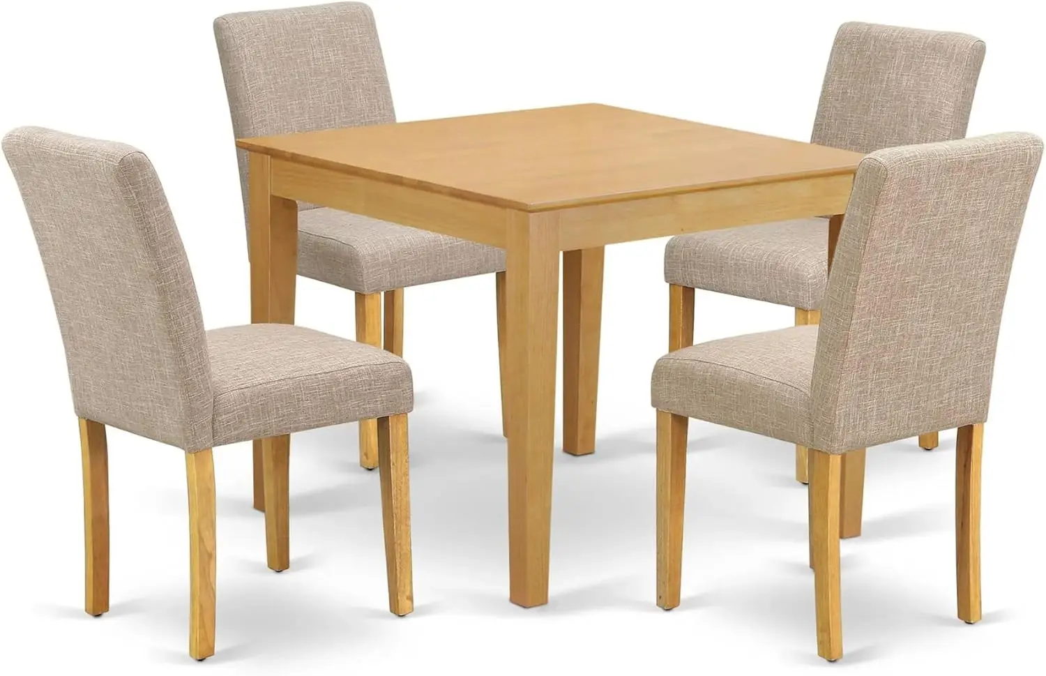 OXAB5-OAK-04 5 Piece Dining Table Set for 4 Includes a Square Kitchen Table and 4 Light Tan Linen Fabric Parsons Dining Chairs