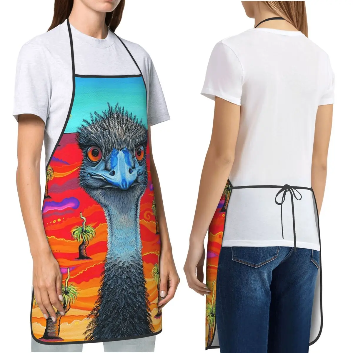 Emu Aussie Aprons Chef Cooking Cuisine Tablier Waterproof Bib Kitchen Cleaning Pinafore for Women Men Painting