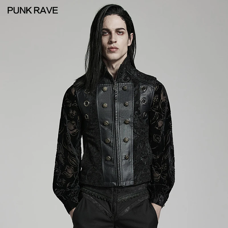 PUNK RAVE Victorian Gothic Black Jacquard Vest Men Steampunk Ornate Visual kei Waistcoat WY1489 BLACK