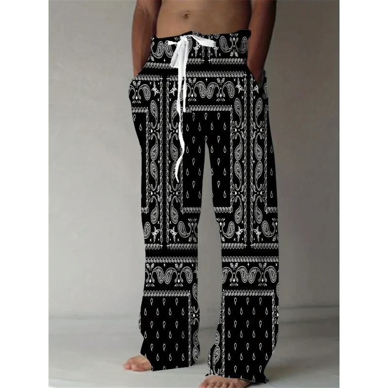 Men'S Spring And Fall Fashion Casual Pants Ethnic Style Pattern Print Casual Drawstring Lightweight Outdoor For Summer