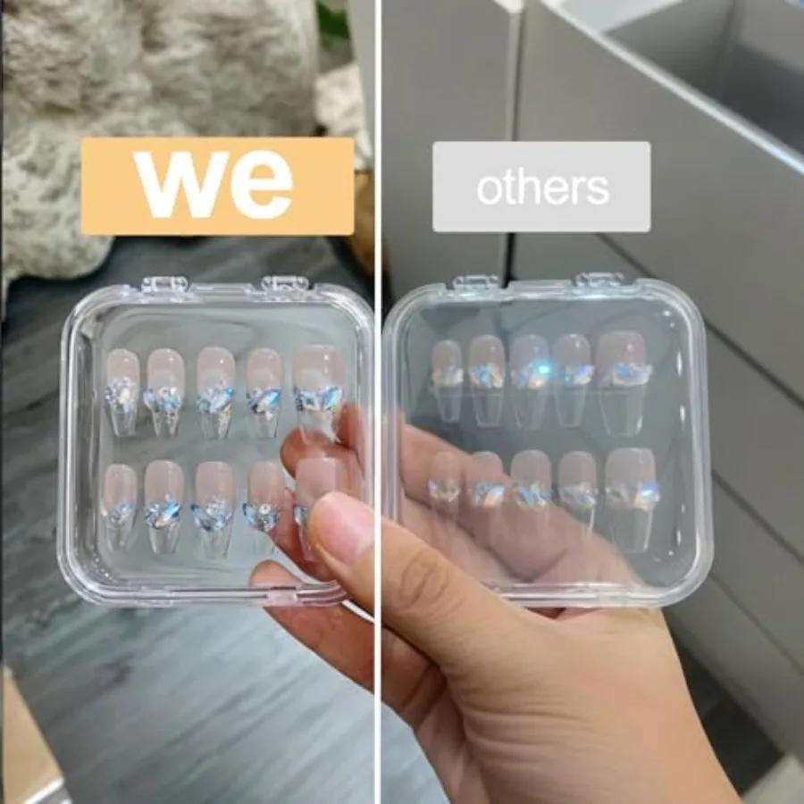 Caja de almacenamiento transparente para uñas, contenedor con cinta de doble cara para decoración de uñas, salón en casa, suministros de negocios transparentes, 12 Uds.