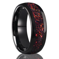 8mm/4mm Men's Crushed Black Fire Tungsten Ring, Men's Wedding band Rings, Jewelry Polished Shiny Fit for Men and Women