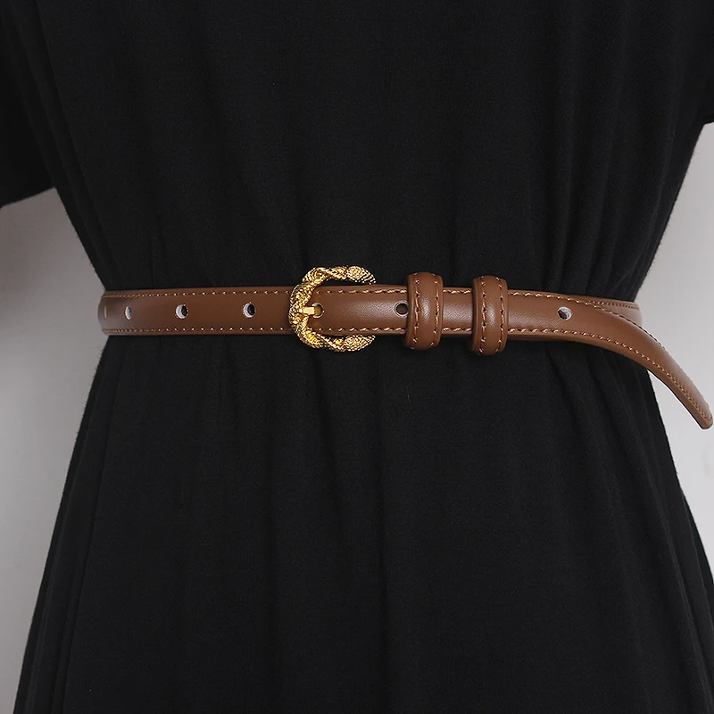 Women's Runway Fashion Genuine Leather Vintage Cummerbunds Female Dress Corsets Waistband Belts Decoration Narrow Belt TB2530