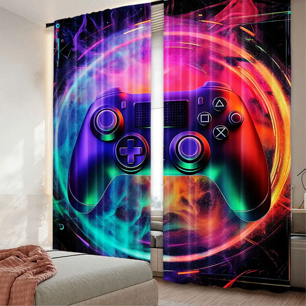 2Pcs Gamer Curtain For Teen Decor Games Gamepad Curtains Gaming Theme Curtains Suitable For Living Room Bedroom Kitchen And