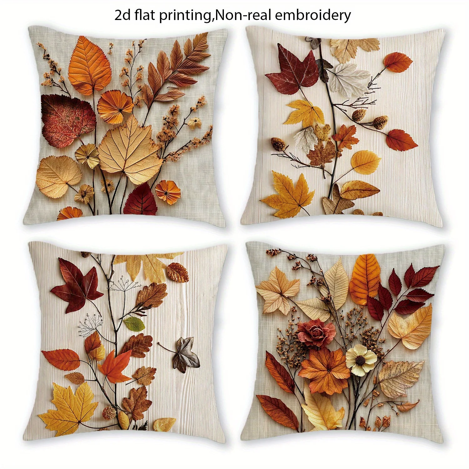 Fall Harvest Style Pillow Covers, Autumn Leaf & Botanical Branch Print Cushion Cases, Cozy Home Decor for Bedroom Living Room