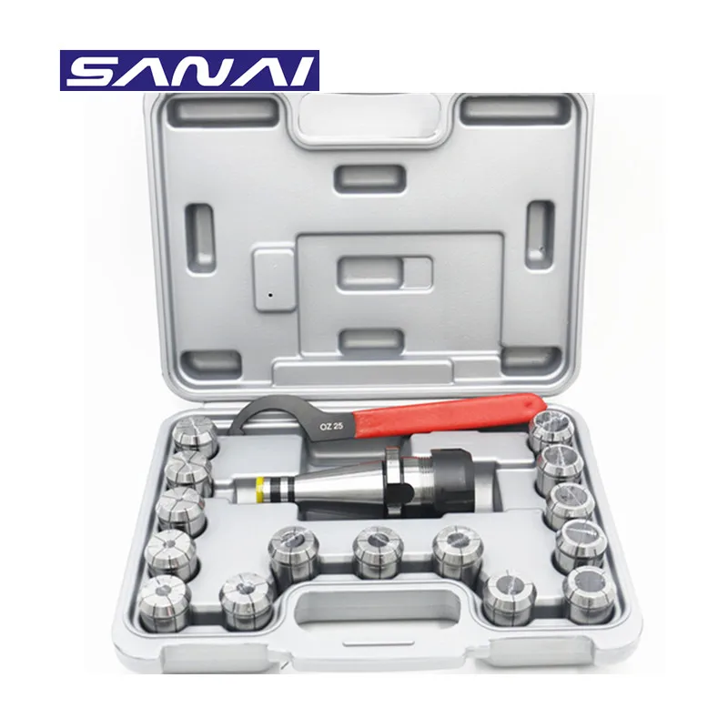 SANAI 17PCS NT40-OZ25 Collet Chuck Set with Lather Holder and Wrench Set High Precision CNC Milling Tool Set