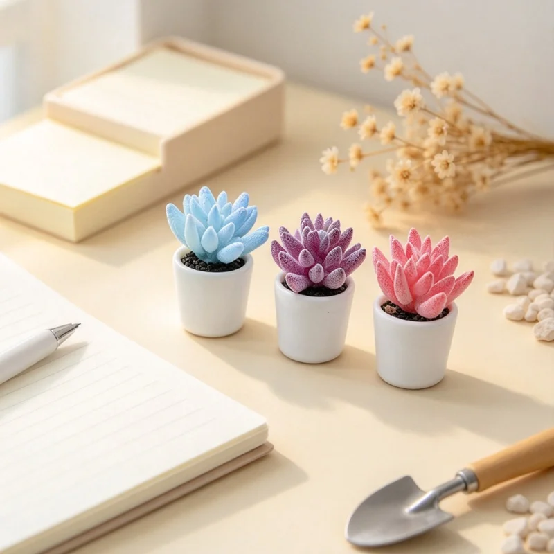 3Pcs Mini Artificial Succulent Potted Plants, Dollhouse Micro Landscape Model, INS Fake Bonsai Desktop Decor Ornaments