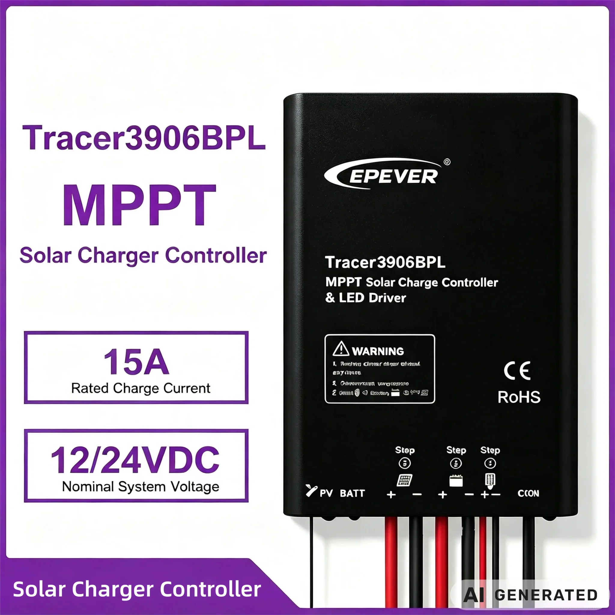 EPEVER Tracer3906BPL 3910BPL 15A MPPT Solar Regulator 12V 24V Auto Detect LiFePO4 RS485 Interface Remote Meter Ready