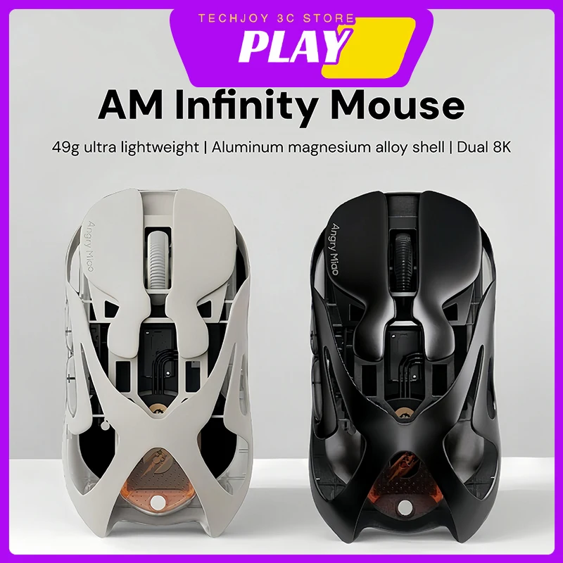 

Мышь Angry Miao AM Infinity, трехрежимная Paw3950, 8000 Гц, легкая полая алюминиево-магниевая беспроводная игровая мышь, аксессуары для ПК