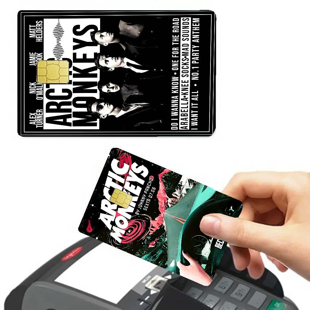 Vintage ártico macacos rock band jogo filme capa adesivo caso para pequeno chip cartão de crédito de débito lado frontal