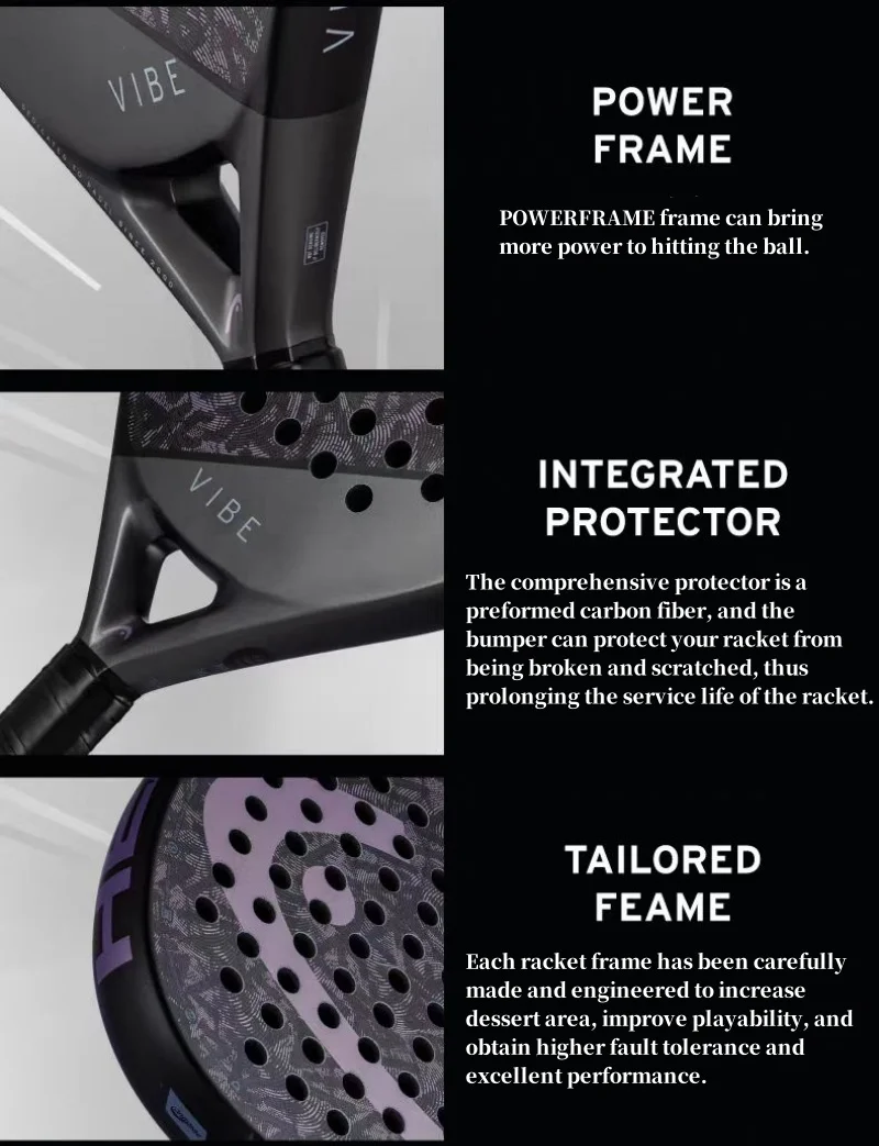 HEAD 2025 NEW Tennis Padel Rackets VIBE Series Carbon Fibre Eva Memory Flex Foam Core Padel Tennis Racquets Lightweight