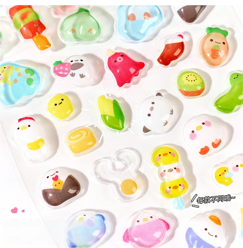 300 Stück Kawaii Cartoon 3D-Relief-Aufkleber, niedlicher Kristall-Gelee-Patch für Handyhülle, Spiegel, Sammelalbum, Journal, Tier-Deko – Detail 3