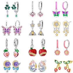 Trendy Earrings 925 Silver Lotus Butterfly Bee Lucky Grass Love Cherry Earrings For Women Engagement Birthday Fine Jewelry Gifts
