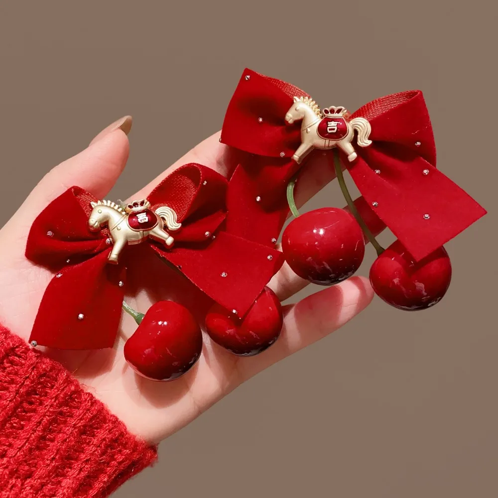 

2pcs/set Hanfu Headwear Children's New Year Hairpin Tang Suit Sweet Chinese Style Red Barrettes Cute Cherry