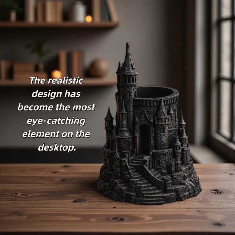 3D Printed Dark Style Castle Pen Holder Creative Magic Castle Desktop Stationery Organizer Gothic Art Desk Decor Ornament