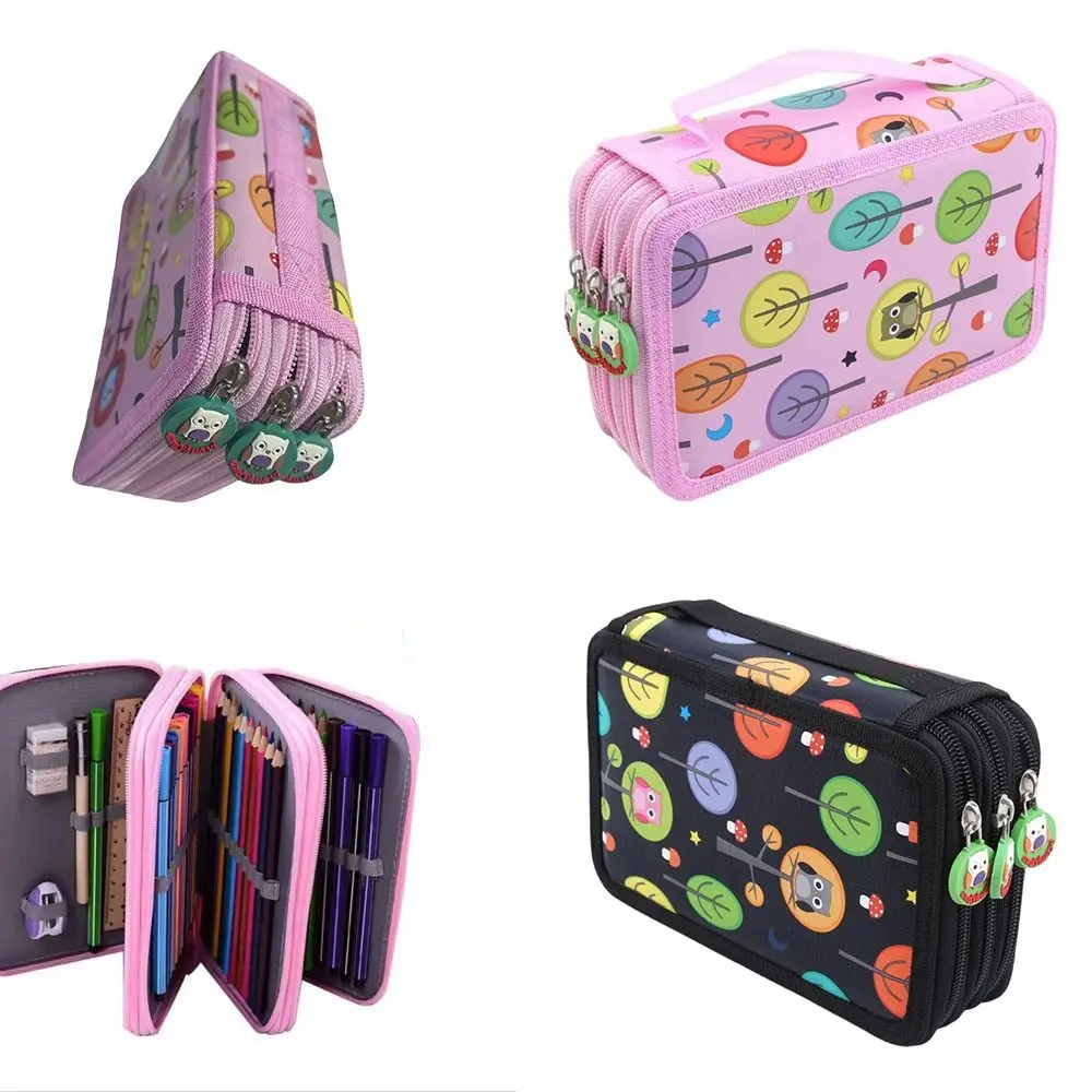 32/52/72 Hole Sketch Pencil Case Large Capacity Cartoon Pen Storage Bag Zipper Closure Multiple Compartments