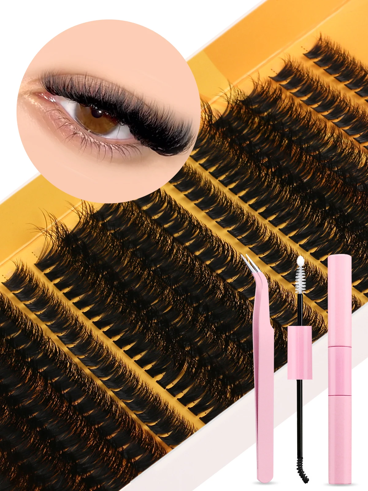 GROINNEYA-Kit de pestañas DIY, bandeja mixta con Kit de grupos de pestañas de sujeción fuerte resistente al agua, unión de pestañas, sello y pinzas para pestañas