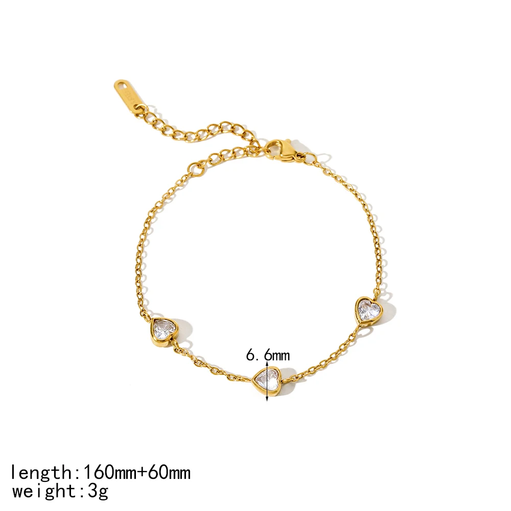 Zierliches Armband aus Edelstahl mit glänzendem Zirkon, 18K vergoldet, wasserdichter Schmuck, Geschenk für Frauen – Detail 6