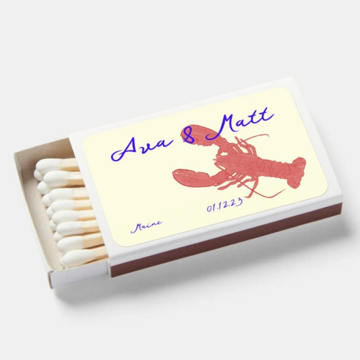 

Lobster wedding favors for guests in bulk. Maine Wedding Match box. Personalized Guest Favors. Lobster Theme. Wedding Sketch - F
