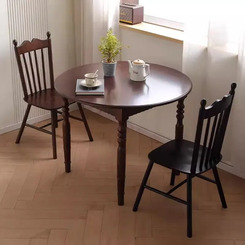 

Vintage Solid Wood Rattan Dining Chair Medieval Vintage Shake Chair Japanese Light Luxury Restaurant Rope Chair