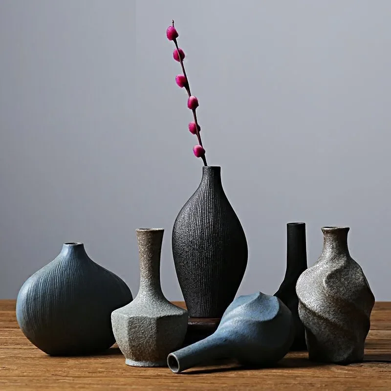 

Japanese Zen Vintage Ceramic Vase Dried Flower Arrangement Flower Craft Ornament Table Top Irregular Threaded Vase Ornament Gift