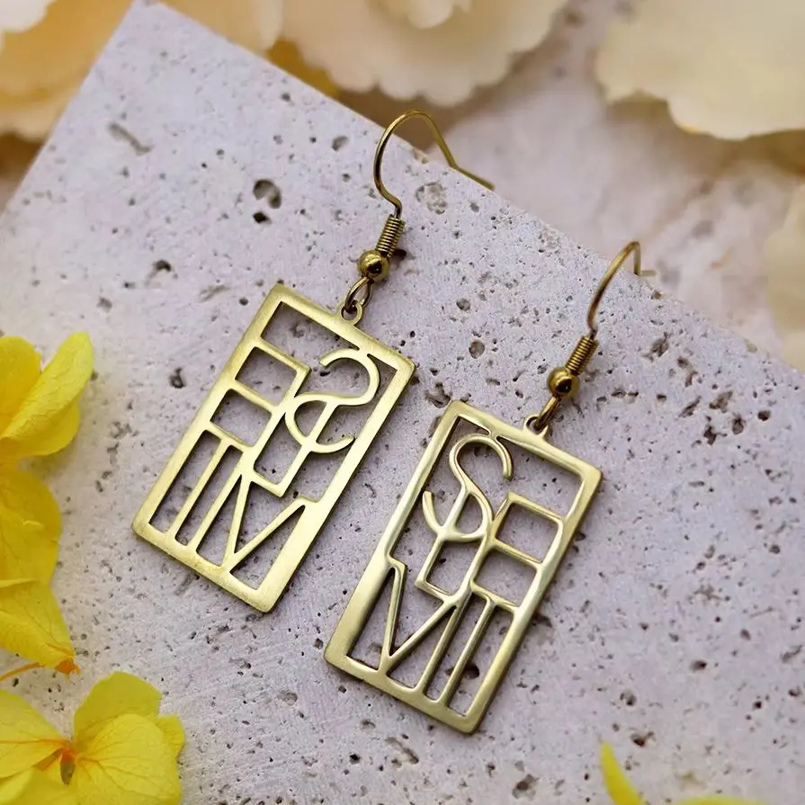 Trendy Tassels Smile Letter Rectangle Pendant Earrings for Women Metal Stainless Steel Statement Earring Fashion Jewelry Bijoux