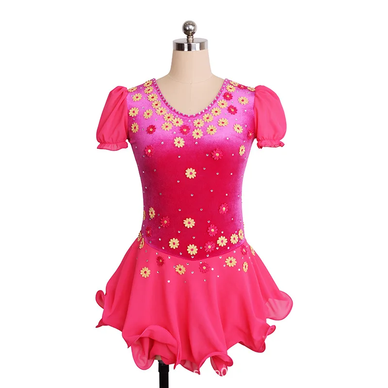 

Customized Adult Figure Skating Dress Girls' Performance Dress Competition Grade Skirt 9-color Selection Silk Velvet Diamond