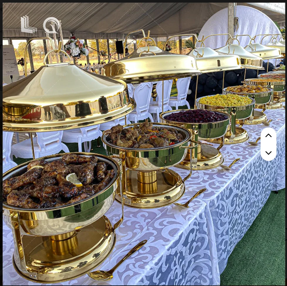 1pcs Premium 9L Chafing Dish Golden Silver Stainless Steel Food Warmer Glass Lid for Catering Events Warming Holding Equipment