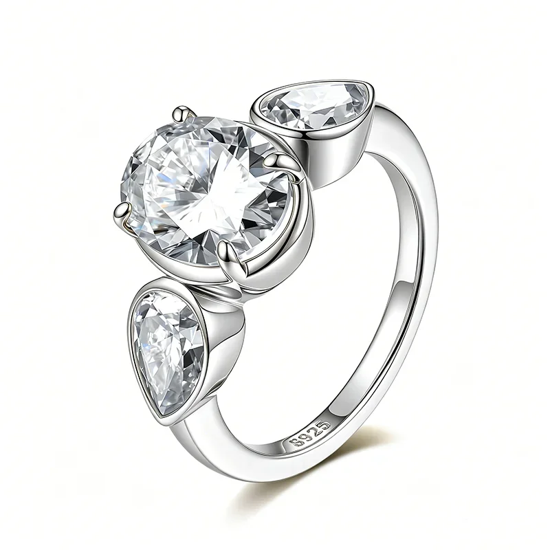 QIBAOKU Pear Oval Cut Wedding Moissanite Rings for Women D Color Lab Diamond Band 3 Stones Real S925 Sterling Silver 2026