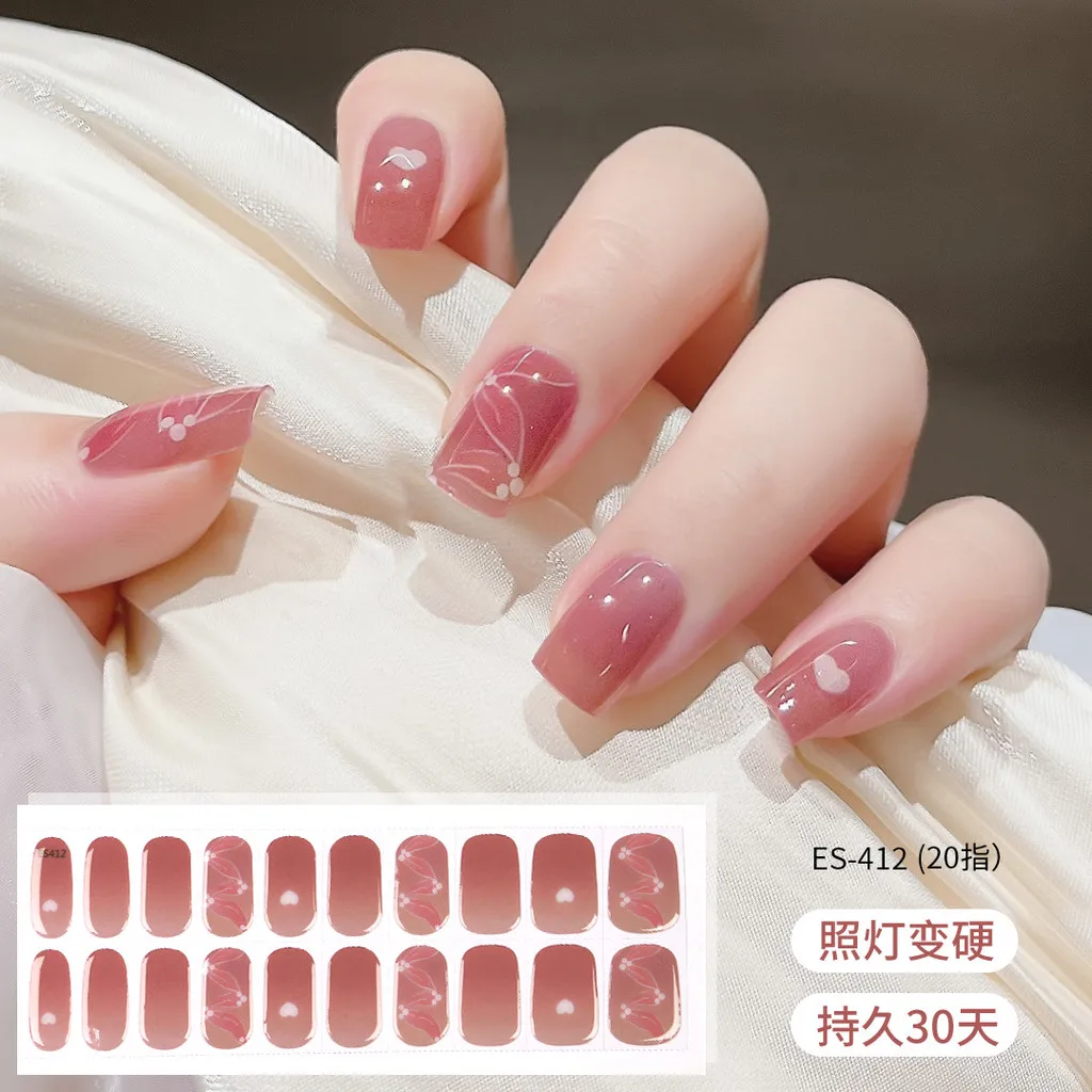 

【ES401-500】Semi-cured Gel Nail Sticker UV Lamp Needed Full Cover Nail Gel Polish Wraps Manicure Press on Nails Decal UV Gel