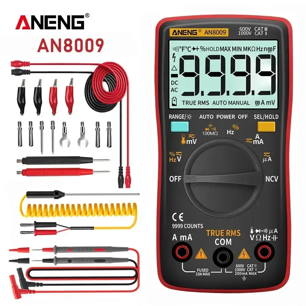 Mini Digital Multimeter ANENG AN8009 True RMS Transistor Tester Auto-Range Automotive Capacitor Tester Temp Diode Tool