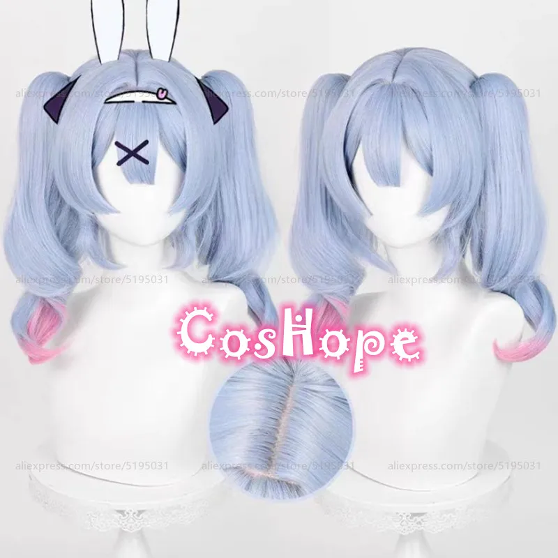 Miku Rabbit Hole คอสเพลย์วิกผม 45 ซม.วิกผมคู่ Ponytails สีฟ้าสีชมพู Gradient วิกผมคอสเพลย์อะนิเมะสังเคราะห์ทนความร้อนวิกผม