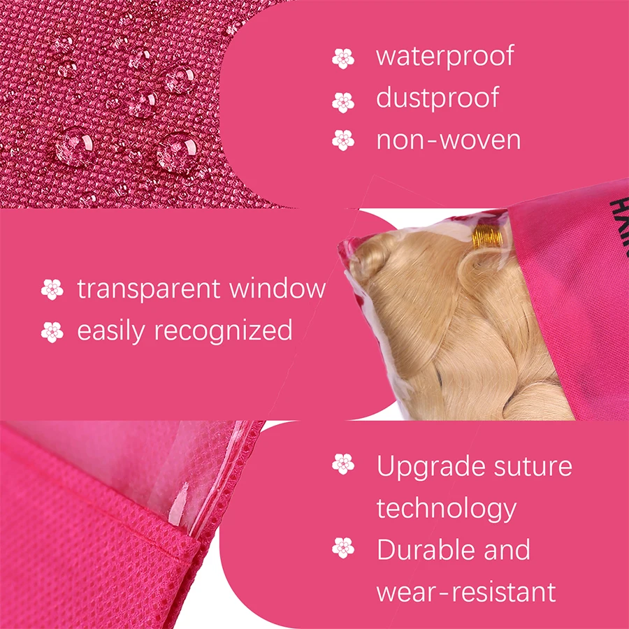 12 قطعة حقيبة شعر مستعار غير منسوجة أسود وردي مقاوم للماء حقيبة سفر ضد الغبار لتخزين خصلات الشعر المستعار البشري ووصلات الشعر #6