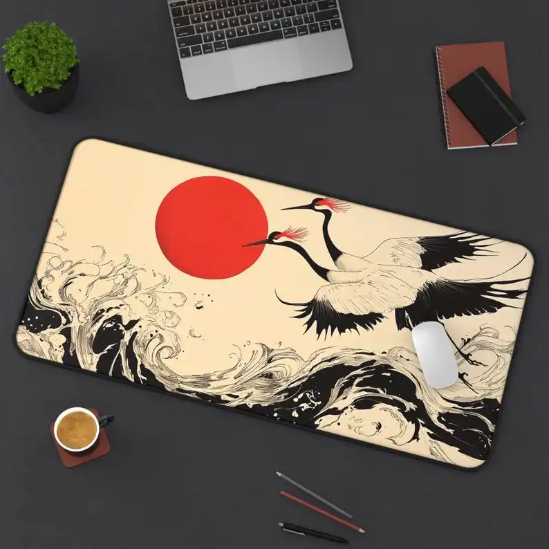

Japanese Crane Desk Mat, Non-slip and Waterproof Gaming Mouse Pad, Minimalist Office Decor Mat, A Perfect Gift for Friends.