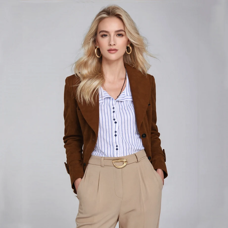 Jxwatcher Damen-Jacke aus echtem Wildleder, modisch, eng anliegend, echte Lederjacken, 2025, Herbst-Winter-Ledermantel, neue Oberbekleidung