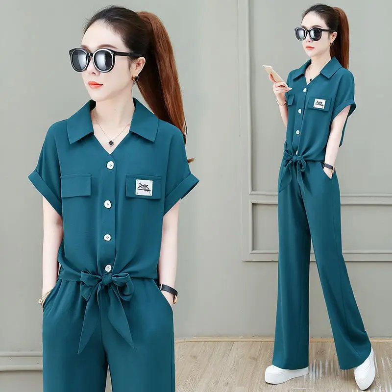 Women's Fashion Outfits Spring Summer New Clothes Flare Leggings Two Piece Set Korean Style Wide Leg Pants And Tops Lady Suit