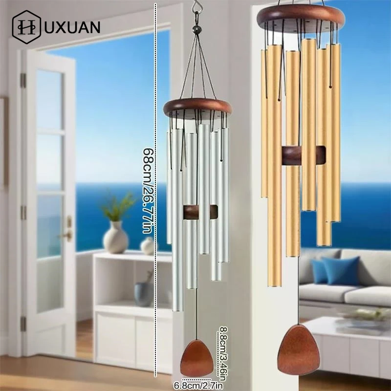 Classic 26 Inch Aluminum Pipe Wind Chimes With Wooden Hanging Tag Farmhouses Terraces Gardens Balcony Corridor Decoration