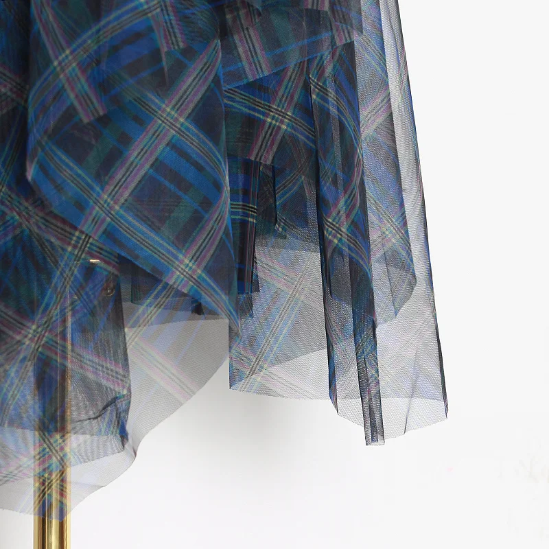 TWOTWINSTYLE Plaid Patchwork Mesh Women's Skirts High Waist Hit Color Elegant A Line Skirts Female 2020 Spring Fashion New