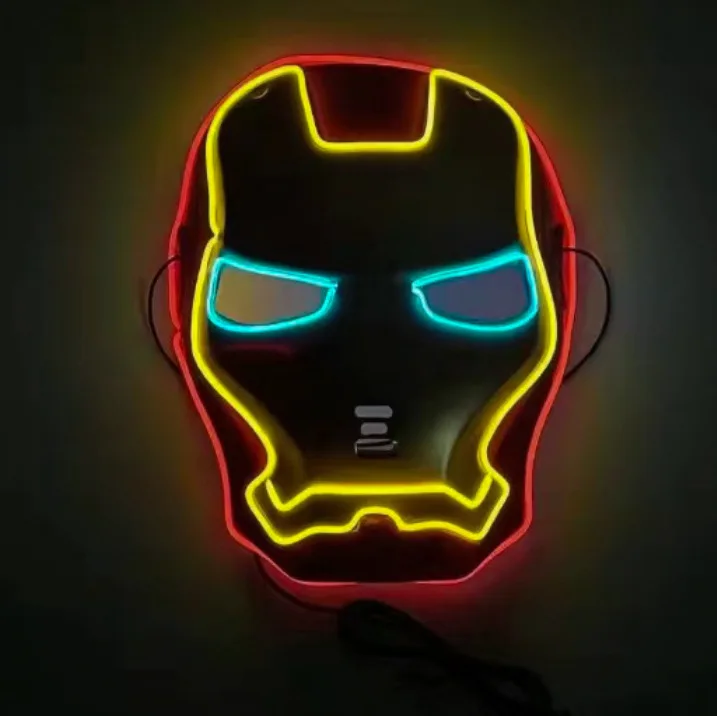 Nowa Maska Spider-Mana Świecąca w Ciemności Maska Iron Mana Kapitana Ameryki Halloween Cosplay Pełnotwarzowa Maska LED Świąteczny Prezent Nakrycie Głowy