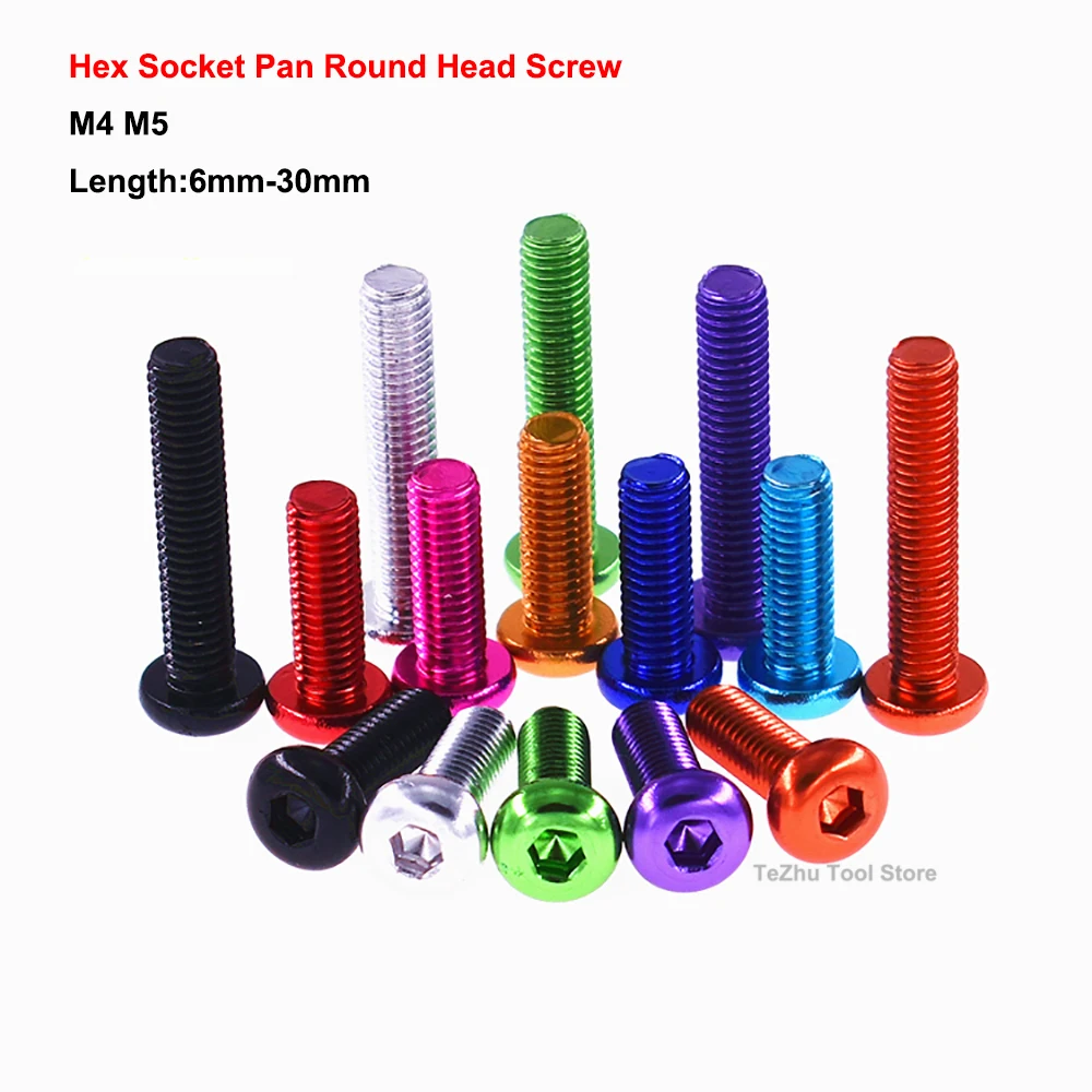 

3PCS M4 M5 Colourful Aluminum Alloy Hex Socket Pan Round Head Screw Length 6mm-30mm Machine Screw Anodized