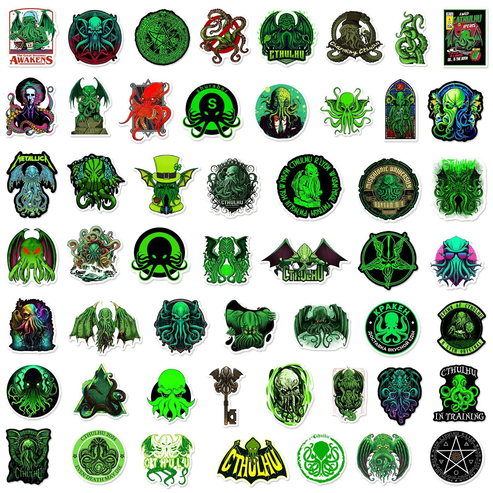 50pcs Punk Norse Mythology Green Cthulhu Series Graffiti Stickers Suitable for Helmets Desktop Wall Decoration DIY Sticker Pack