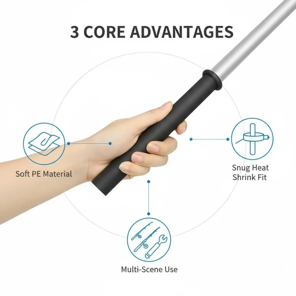 1.6m Anti-slip Heat Shrink Tube Solid Color 18~40mm Racket Handle Cover Case Non Slip Insulated Waterproof Wrap for Fishing Rod