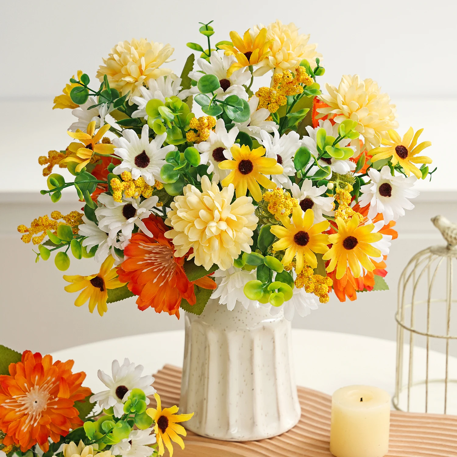 Künstliche Blumen, Seiden-Chrysanthemen, für Zuhause, Zimmer, Tisch, Hochzeit, Brautstrauß, Dekoration, Festival, Außenbereich, Garten, Vase, DIY-Geschenke – Detail 5