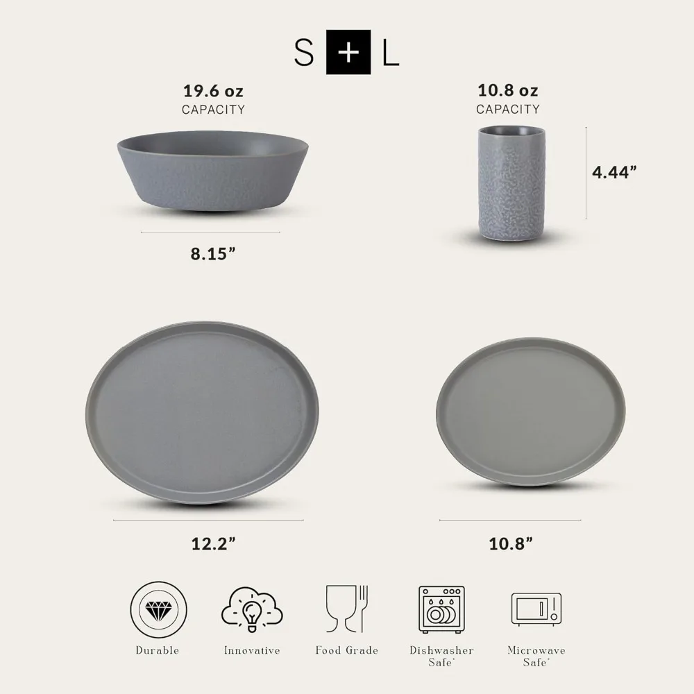 KATACHI Service de table 32 pièces en grès Gris