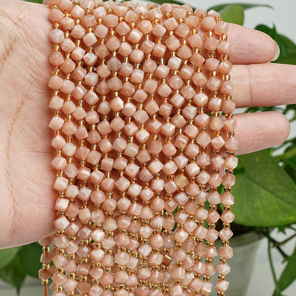 Natural Peach Moonstone Stone Beads Diagonal Cube Loose Spacer Beads For Jewelry Making 6mm Bracelet Handmade 15''